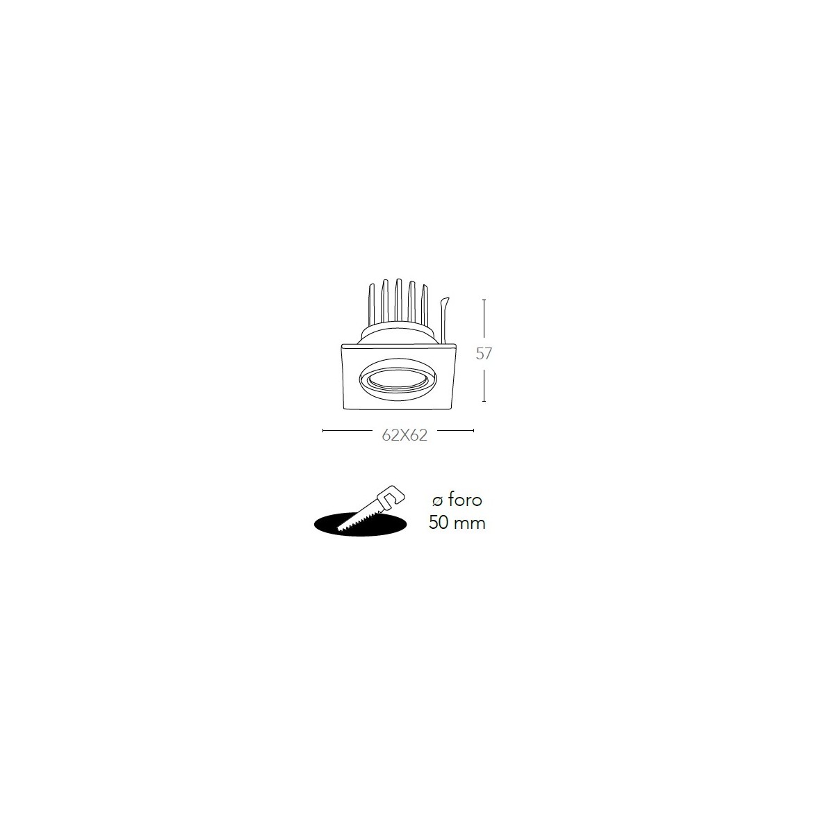 Spot encastré Polaris Square 6,2x6,2 cm en aluminium...