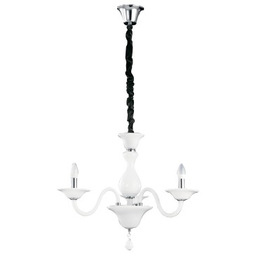 I-SOFFIO/3 - Lampadario Pasta di Vetro Bianco Finiture Cromo Interno Classico E14