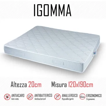Feuerfeste Gummimatratze 120x190 aus Polyurethan, 20 cm hoch