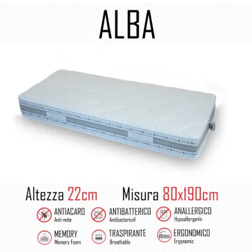 Alba-Matratze 80x190 aus Gummi und Memory 22 cm hoch