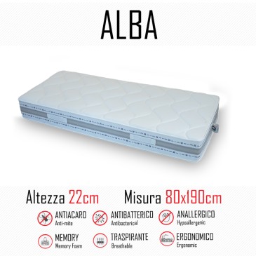 Materasso Alba 80x190 in gomma e memory alto 22cm