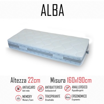 Materasso Alba 160x190 in gomma e memory alto 22cm