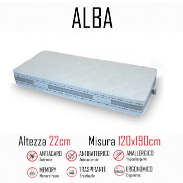 Matelas Alba 120x190 en caoutchouc et mémoire 22cm de haut