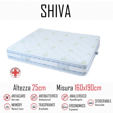 Materasso Shiva9 Zone 160x190 in gomma e memory alto 25cm