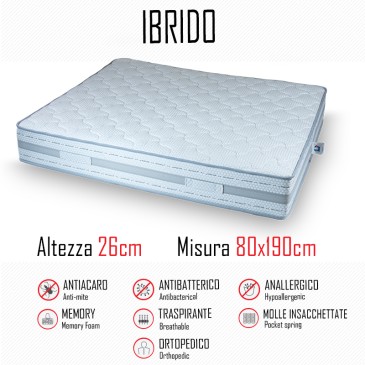 Matelas hybride 80x190 avec ressorts indépendants et mémoire 26cm de hauteur