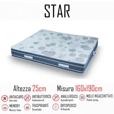 Matelas Star 160x190 avec ressorts indépendants et mémoire de 25 cm de haut