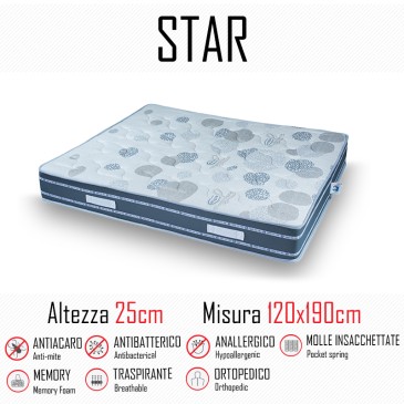 Matelas Star 120x190 avec ressorts indépendants et mémoire hauteur 25cm