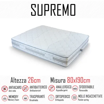 Matelas suprême 80x190 avec ressorts indépendants et mémoire 26cm de hauteur