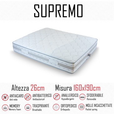 Matelas suprême 160x190 avec ressorts indépendants et mémoire 26cm de hauteur