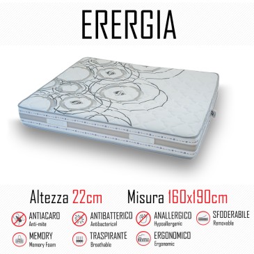 Matelas Energy 160x190 en caoutchouc et mémoire 22cm de hauteur