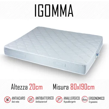 Materasso ignifugo gomma 80x190 in poliuretano alto 20cm