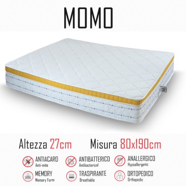 Matelas Momo 80x190 caoutchouc et mémoire 27cm de haut