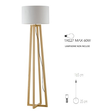 Berry Stehlampe aus Naturholz und Stofflampenschirm H.165