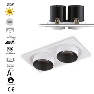 2x15W Verstellbare Einbaustrahler, Weiß | Mondialshop