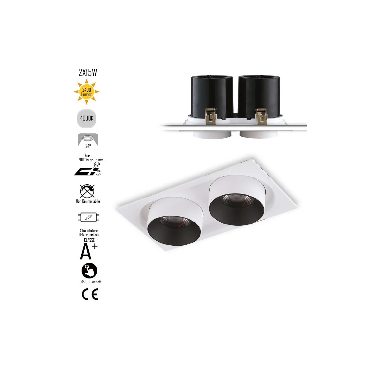 Spot encastré orientable 2 x 15 W, blanc | Mondialshop