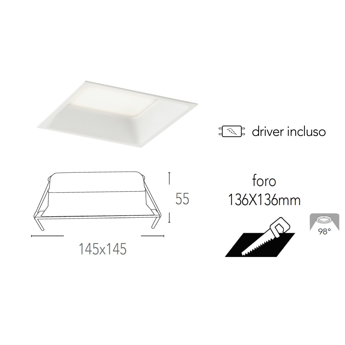 INC-XANTO-F-Q145 Lampada da incasso XANTO quadrata in...