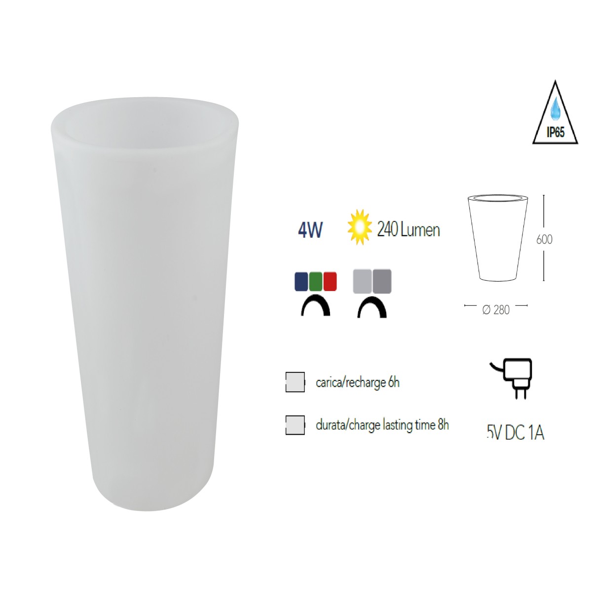 I-GECO-VASO-R-L Lampada vaso da giardino GECO bianco a...