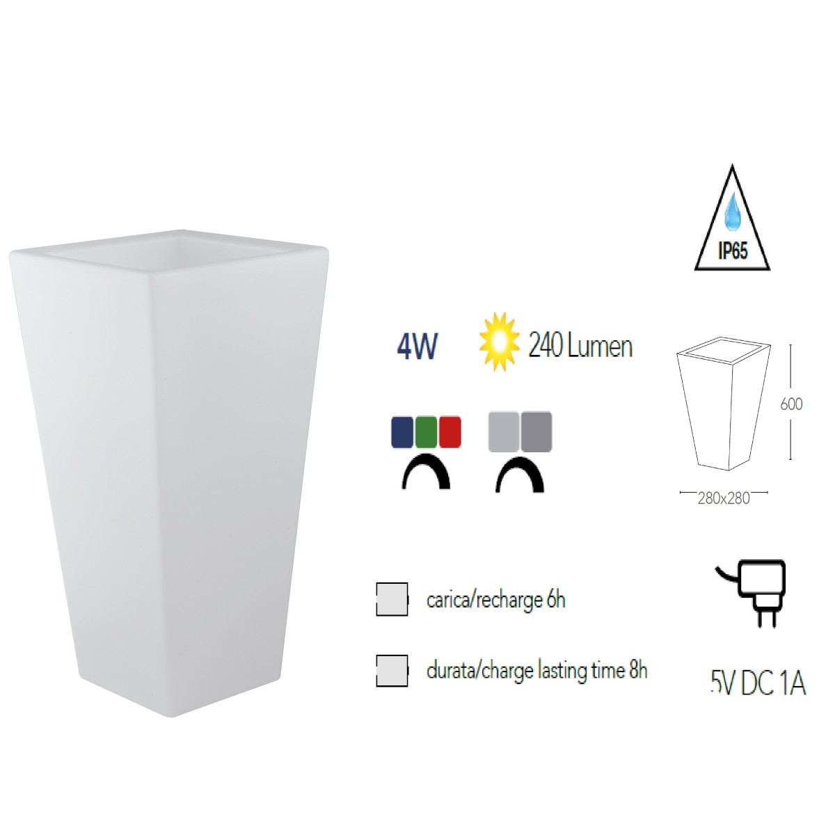 I-GECO-VASO-Q-L Lampada vaso da giardino GECO bianco a...