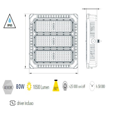 LED-ENERGY-80-PL Proiettore a led plafoniera ENERGY faro per pensiline o soffitto rettangolare 80w 10500Lm bianco