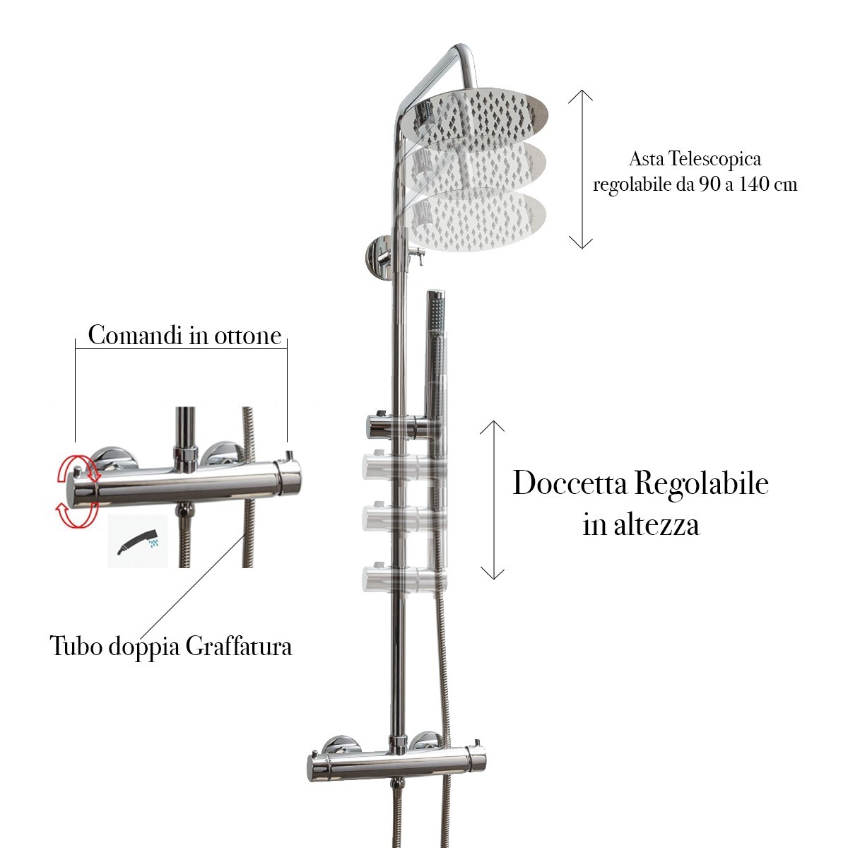 Colonne de douche avec robinet thermostatique rond Piave