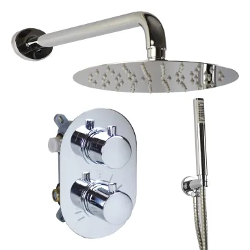 Ensemble douche pommeau de douche, inverseur 2 voies thermostatique carré | Vacciago